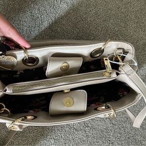 Betsey Johnson crossbody satchel quilted stripe nude gold